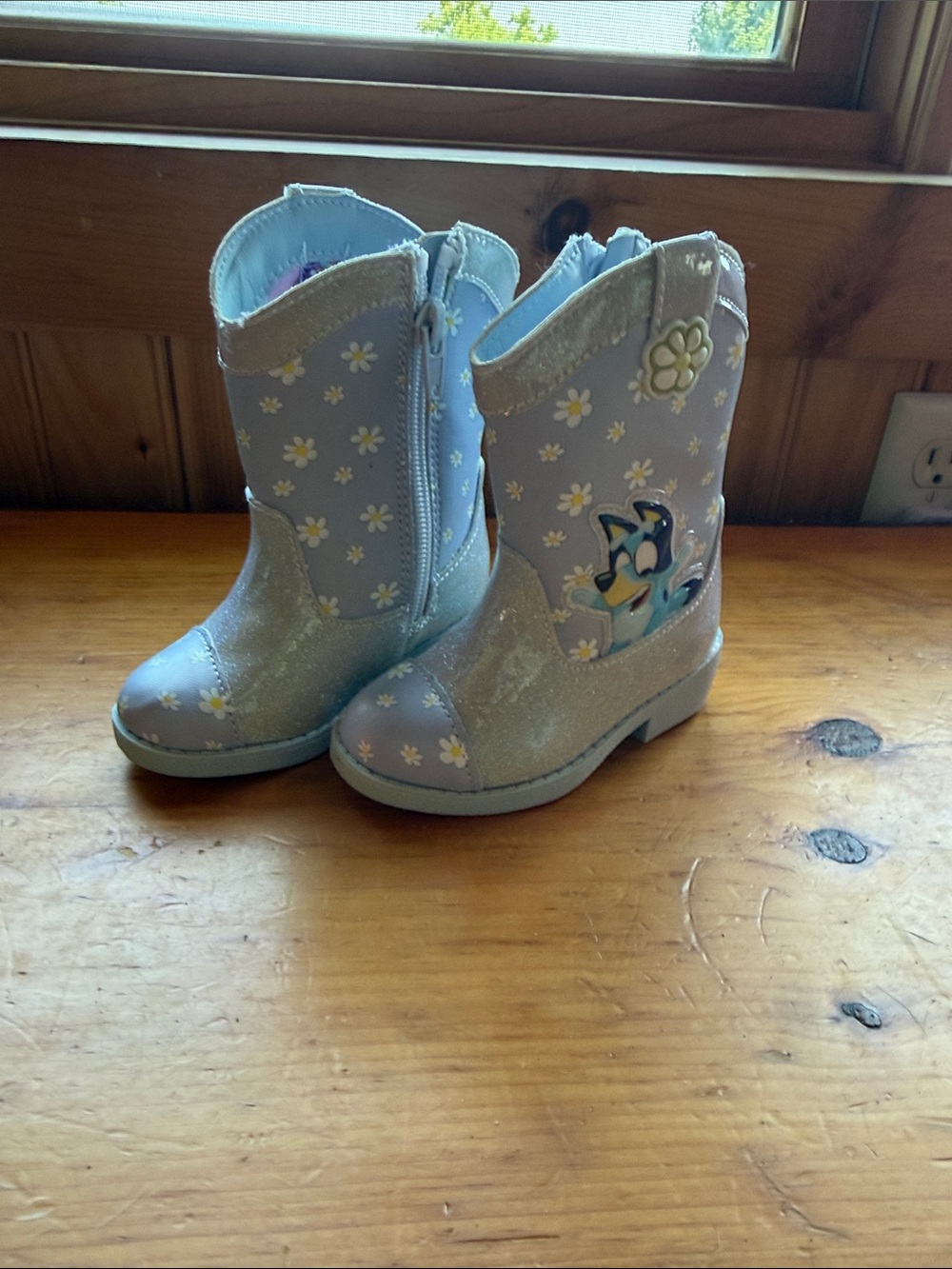 Girls Light Blue Daisy Cowboy Boots with Bluey and bingo